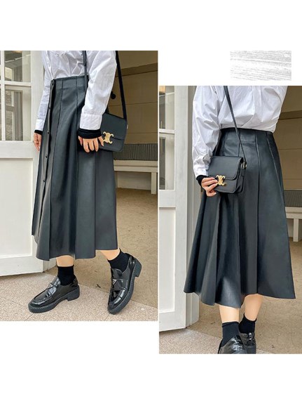 立体パターンが美しいPUレザーのミモレ丈Aラインスカート　大きいサイズ レディース（ひざ丈スカート）sanmaru（サンマル）  10
