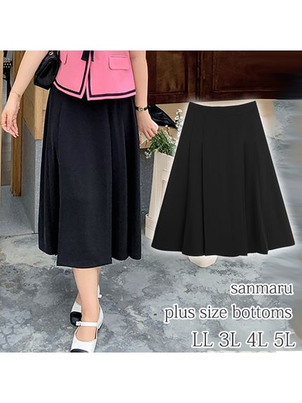 ウエストゴム フロントボックスプリーツの上品なミモレ丈スカート　大きいサイズレディース（ひざ丈スカート）sanmaru（サンマル）  02