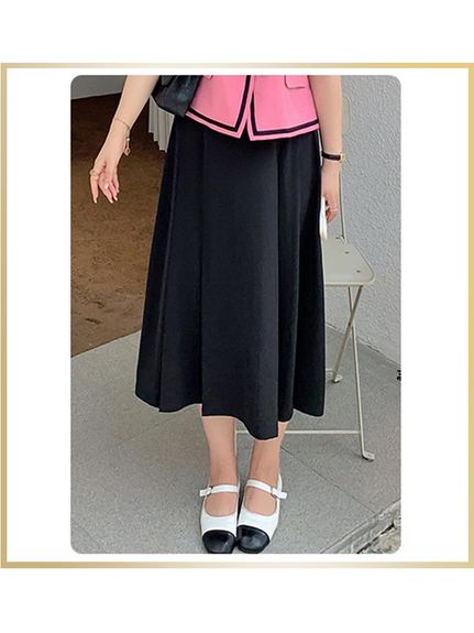 ウエストゴム フロントボックスプリーツの上品なミモレ丈スカート　大きいサイズレディース（ひざ丈スカート）sanmaru（サンマル）  16