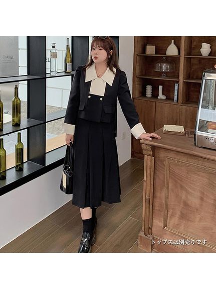 ウエストバックゴム ミモレ丈 ボックスプリーツ Aラインスカート 　大きいサイズレディース（スカート（単品））sanmaru（サンマル）  10