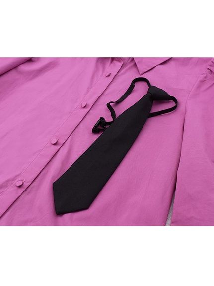 付属のブラックネクタイがアクセント！裾プリーツ シャツワンピース　大きいサイズレディース（ひざ丈ワンピース）sanmaru（サンマル）  18