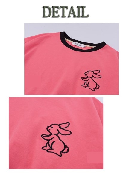 ウサギのワンポイント刺繍が可愛い！半袖コットンリンガーTシャツ　大きいサイズ レディース（Tシャツ）sanmaru（サンマル）  11