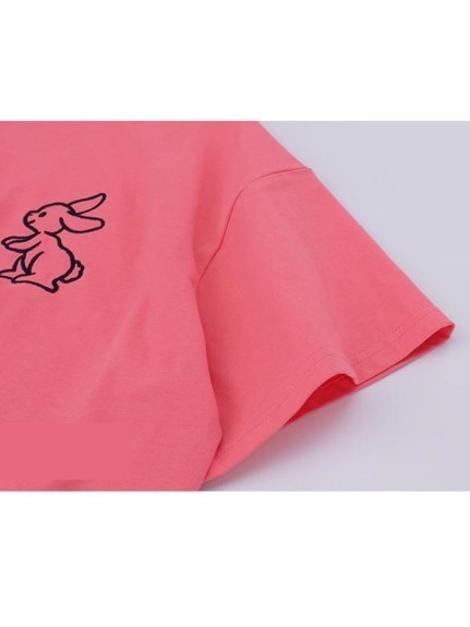 ウサギのワンポイント刺繍が可愛い！半袖コットンリンガーTシャツ　大きいサイズ レディース（Tシャツ）sanmaru（サンマル）  24