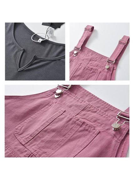 リブニット半袖Tシャツとジャンパースカートのセットアップ　大きいサイズ レディース（ジャンパースカート）sanmaru（サンマル）  18