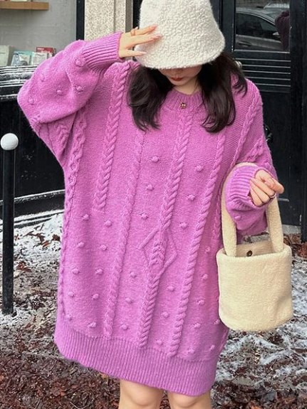 ワンピとしても着られる！模様編み ニットプルオーバー セーター　大きいサイズ レディース（ニット・セーター）sanmaru（サンマル）  01