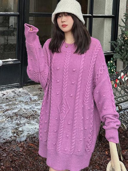 ワンピとしても着られる！模様編み ニットプルオーバー セーター　大きいサイズ レディース（ニット・セーター）sanmaru（サンマル）  14