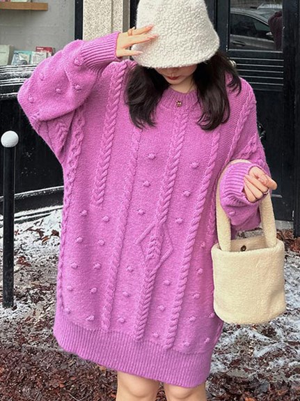 ワンピとしても着られる！模様編み ニットプルオーバー セーター　大きいサイズ レディース（ニット・セーター）sanmaru（サンマル）  16