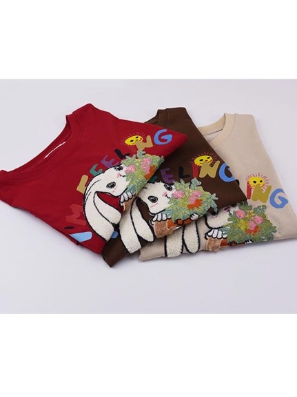 カラフルポップなロゴ＆うさぎ刺繍ヴィンテージライクな半袖Tシャツ　大きいサイズ レディース（Tシャツ）sanmaru（サンマル）  20