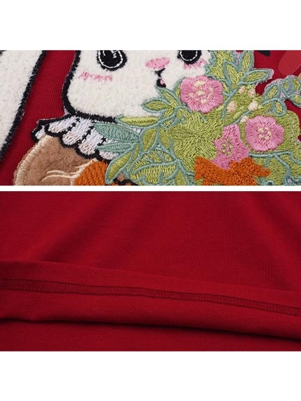 カラフルポップなロゴ＆うさぎ刺繍ヴィンテージライクな半袖Tシャツ　大きいサイズ レディース（Tシャツ）sanmaru（サンマル）  24