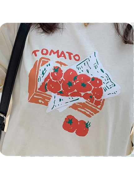トマトイラストプリント半袖Tシャツ重ね着風プルオーバー　大きいサイズ レディース（カットソー・プルオーバー）sanmaru（サンマル）  18