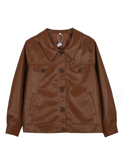 上質なエコレザーのショート丈 襟付き シャツジャケット　大きいサイズレディース（ブルゾン・ジャンパー・ライダース）sanmaru（サンマル）  12