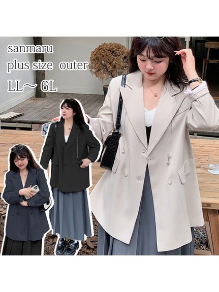 ゆったりしたサイジングのレディライクなダブルブレストジャケット 　大きいサイズレディース（テーラードジャケット）sanmaru（サンマル）  02