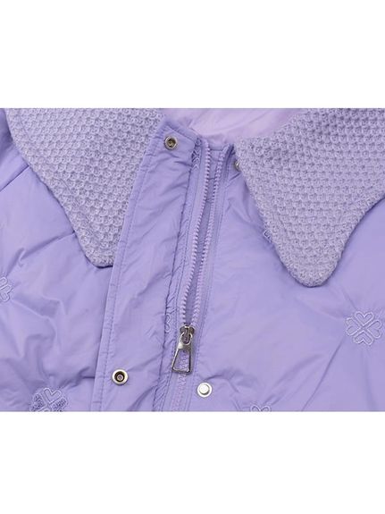 ニットの襟や四葉クローバー刺繍キルティングのキュートなダウンジャケット　大きいサイズレディース（ダウンジャケット・コート・ベスト）sanmaru（サンマル）  12