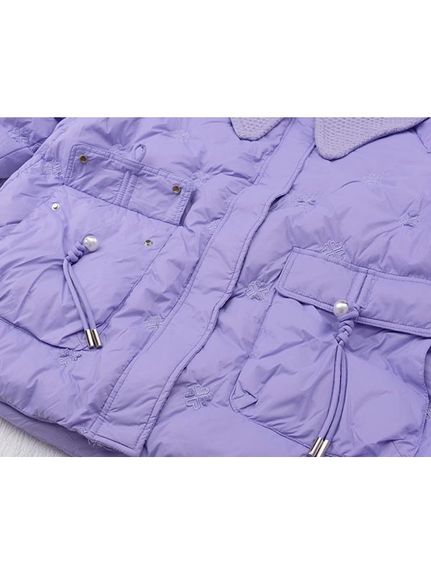 ニットの襟や四葉クローバー刺繍キルティングのキュートなダウンジャケット　大きいサイズレディース（ダウンジャケット・コート・ベスト）sanmaru（サンマル）  14