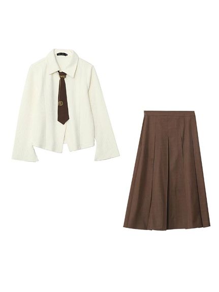 ネクタイ付きシャツ+プリーツスカートのブレッピー風セットアップ　大きいサイズレディース（セットアップ（トップス＆ボトム））sanmaru（サンマル）  16