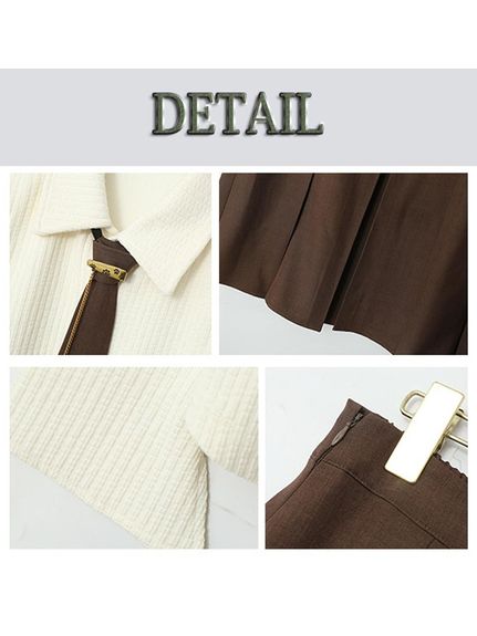 ネクタイ付きシャツ+プリーツスカートのブレッピー風セットアップ　大きいサイズレディース（セットアップ（トップス＆ボトム））sanmaru（サンマル）  20