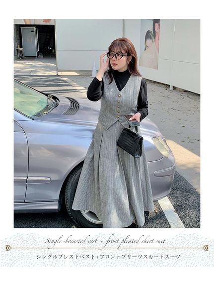上品なシングルブレストとフロントボックスプリーツスカートのスーツ 　大きいサイズレディース（スーツセット）sanmaru（サンマル）  18