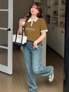 【新着】大人カジュアルなキレイめロゴデザイン 半袖 配色ポロシャツ　大きいサイズレディース