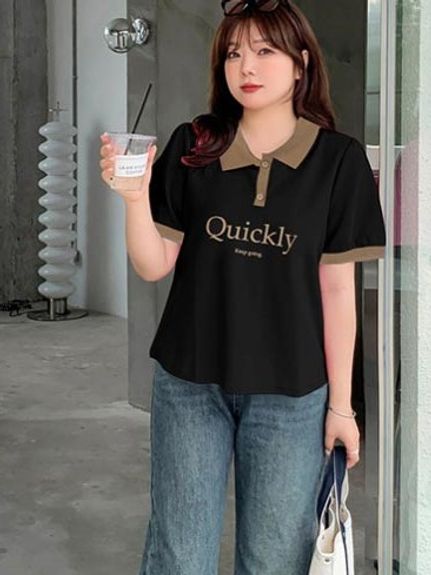 【新着】大人カジュアルなキレイめロゴデザイン 半袖 配色ポロシャツ　大きいサイズレディース（ポロシャツ）sanmaru（サンマル）  01