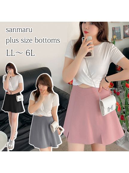 シンプルでスタイリッシュなフロントV字カットキュロットスカート（ワイドパンツ・ガウチョパンツ）sanmaru（サンマル）  02