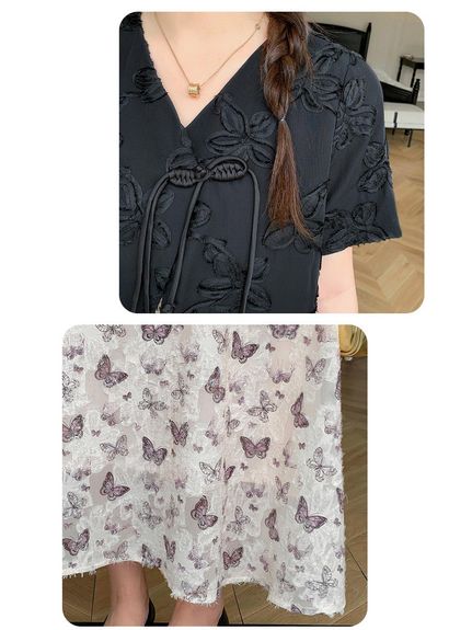 立体花刺繍の半袖ジャケットと蝶柄肩紐ワンピースのセットアップ（セットアップ（トップス＆ボトム））sanmaru（サンマル）  18