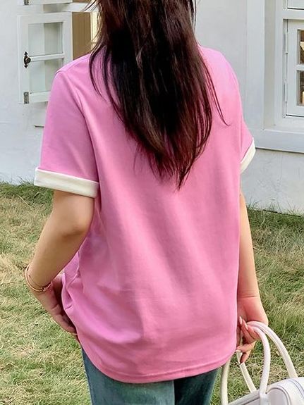 胸の兎のシルエット刺繍と袖口がコントラストカラーの半袖Ｔシャツ（Tシャツ）sanmaru（サンマル）  06