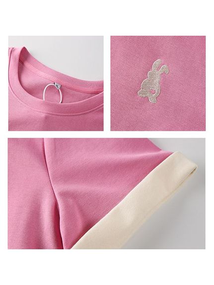胸の兎のシルエット刺繍と袖口がコントラストカラーの半袖Ｔシャツ（Tシャツ）sanmaru（サンマル）  09