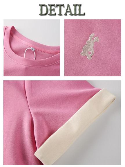 胸の兎のシルエット刺繍と袖口がコントラストカラーの半袖Ｔシャツ（Tシャツ）sanmaru（サンマル）  13
