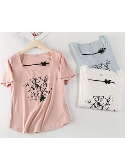 バタフライプリント＆モチーフのガーリーデザイン 半袖Ｔシャツ（Tシャツ）sanmaru（サンマル）  10