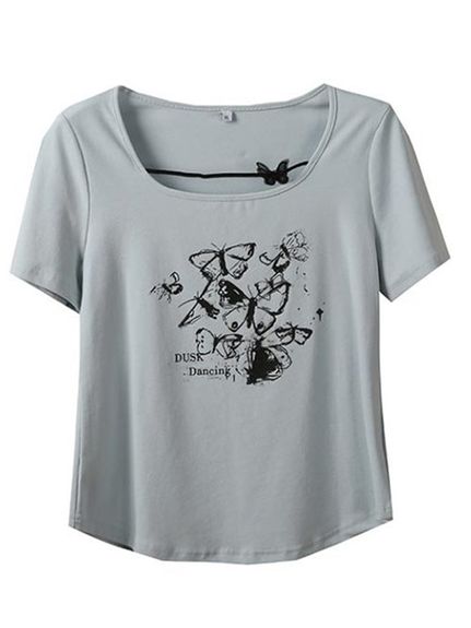 バタフライプリント＆モチーフのガーリーデザイン 半袖Ｔシャツ（Tシャツ）sanmaru（サンマル）  02