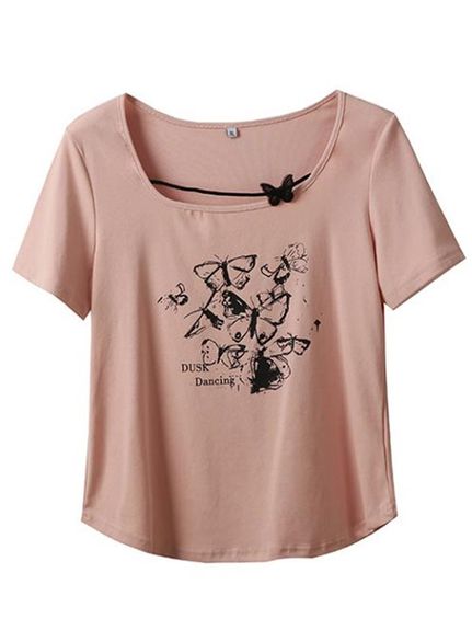 バタフライプリント＆モチーフのガーリーデザイン 半袖Ｔシャツ（Tシャツ）sanmaru（サンマル）  03