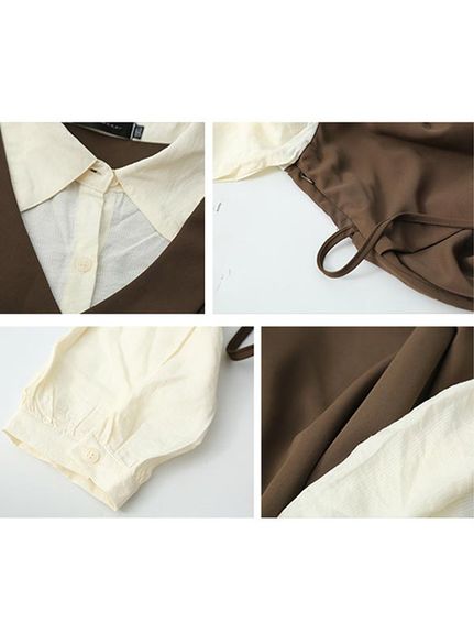 コントラストカラー のシャツ+ジャンパースカート重ね着風デザイン　大きいサイズレディース（ロング・マキシ丈ワンピース）sanmaru（サンマル）  11