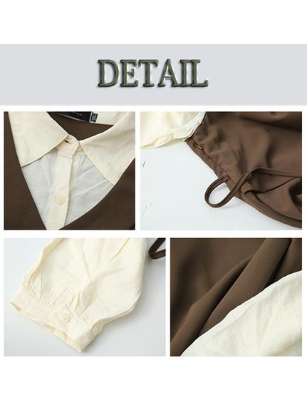 コントラストカラー のシャツ+ジャンパースカート重ね着風デザイン　大きいサイズレディース（ロング・マキシ丈ワンピース）sanmaru（サンマル）  18