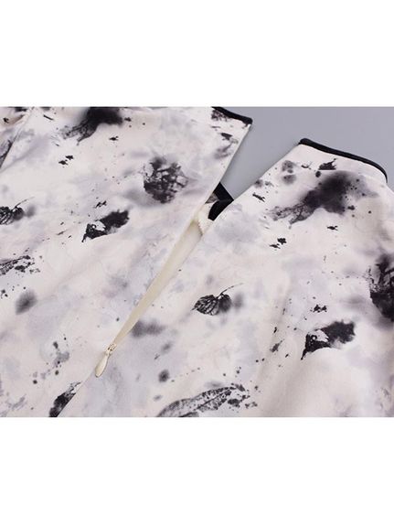 毛足のあるフロッキープリントのダブルスリーブチャイナワンピース　大きいサイズレディース（ロング・マキシ丈ワンピース）sanmaru（サンマル）  12