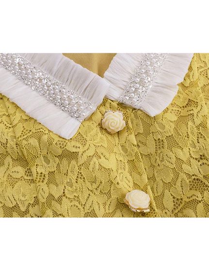 ビーズ刺繍入りのホワイトレース襟とフラワーレースがフェミニン　大きいサイズレディース（ロング・マキシ丈ワンピース）sanmaru（サンマル）  13