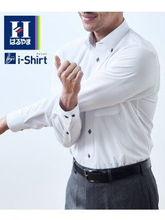 【大きいサイズ/メンズ】ノーアイロン長袖ストレッチiシャツ 襟裏配色デザインアイシャツ（ボタンダウン）