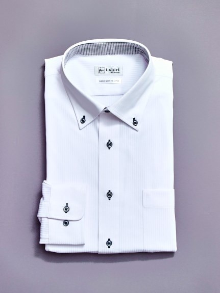 【大きいサイズ/メンズ】ノーアイロン長袖ストレッチiシャツ 襟裏配色デザインアイシャツ（ボタンダウン）（メンズトップス）MEGASQUARE（アリノマフォーメン）  01