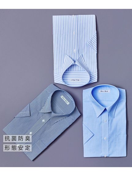 【大きいサイズ/メンズ】抗菌防臭・形態安定半袖ワイシャツ3枚組（ブルー系　レギュラーカラー）（標準シルエット）（メンズトップス）MEGASQUARE（アリノマフォーメン）  01