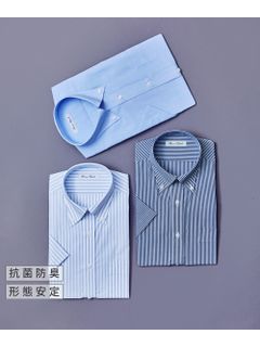 【大きいサイズ/メンズ】抗菌防臭・形態安定半袖ワイシャツ3枚組（ブルー系　ボタンダウン）（標準シルエット）