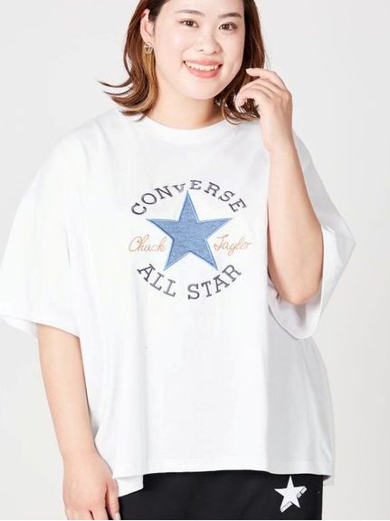 Alinoma】【CONVERSE】デニムアップリケＴシャツ 大きいサイズ