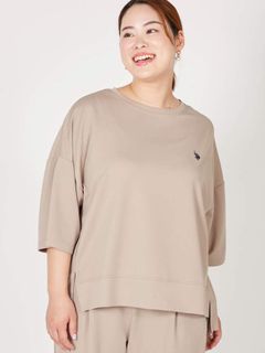 【U.S.POLO】梨地スムースクルーネックTシャツ(4L-5L)　大きいサイズ レディース