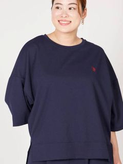 【U.S.POLO】梨地スムースクルーネックTシャツ(6L)　大きいサイズ レディース