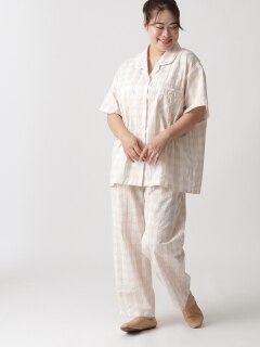 日本製播州織リップル格子半袖7分丈パンツ上下セット
