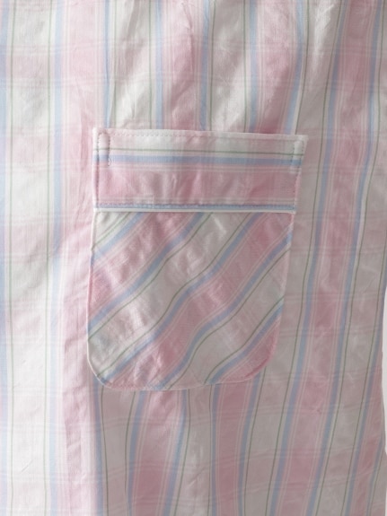 日本製播州織リップル格子半袖7分丈パンツ上下セット（パジャマ）フォーエル（フォーエル）  08