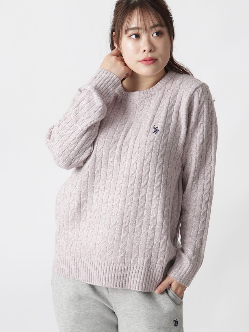 Alinoma】【U.S.POLO】 ケーブルクルーネックセーター 大きいサイズ 