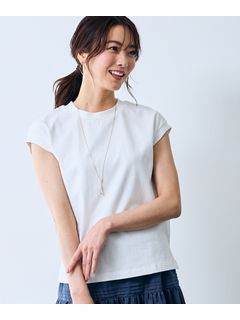 大きいサイズ リブ使いフレンチスリーブTシャツ【Otona Purete】