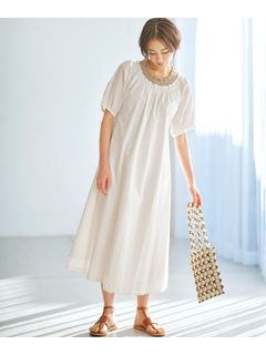 大きいサイズ 綿100％襟配色ワンピース【Otona Purete】