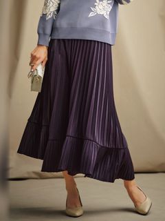 大きいサイズ 裾アシンメトリープリーツロングスカート【Hana服】