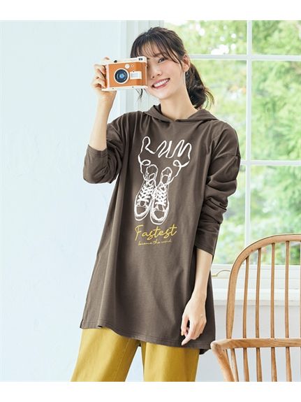 大きいサイズ　バスク素材綿混ビッグシルエットプリントチュニックTシャツ（Tシャツ）SMILELAND（スマイルランド (Lー10L)）  07