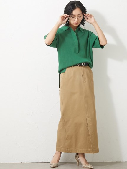 大きいサイズ 綿100％ロングスリットマキシタイトスカート（シックスタイル）（タイトスカート）CHIC STYLE（シックスタイル）  24